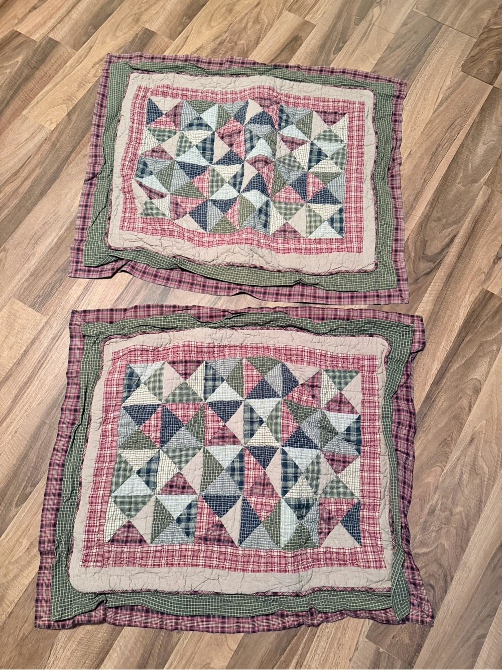 Vintage Patchwork Quilted Pillow Shams Covers Cases Cottage Country Home Grandma